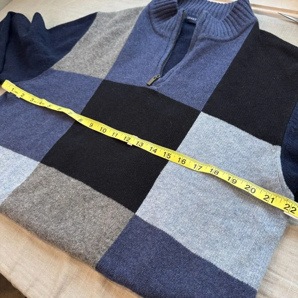 Grant Thomas Wool Sweater Men's L Blue Gray 1/4 Zip Mock Neck Pullover